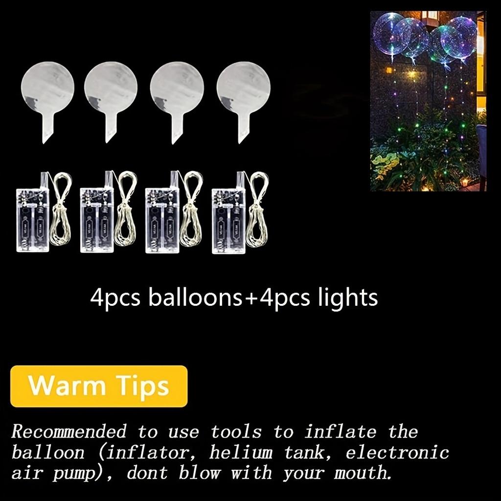 4 st LED-ballonger med ljus lysande transparenta Bobo-ballonger bröllopsfödelsedagsfest dekoration LED-ljusballong