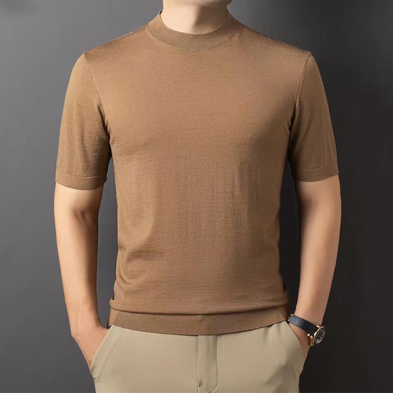 Raphenny Men's Fine Merino Wool Short Sleeve Crew Neck Sweater