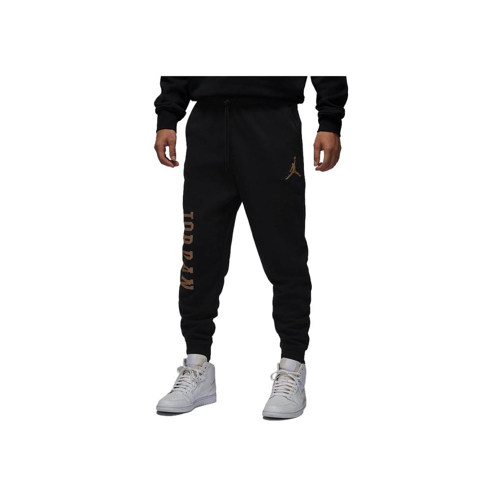 Jordan Essentials Holiday Warm Breathable Skin-Friendly Comfortable Knit Sports Pants Men Bottoms Black Metallic-Gold FD7468-011