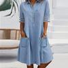 Mesh Patchwork Solid Color Denim Short Sleeved Dress
