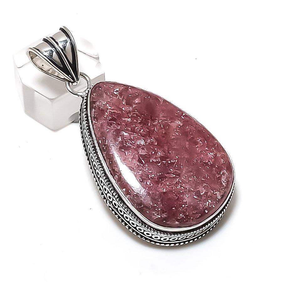 Pink Thulite Gemstone Handmade 925 Sterling Silver Jewelry Pendant 2.36" p1U85