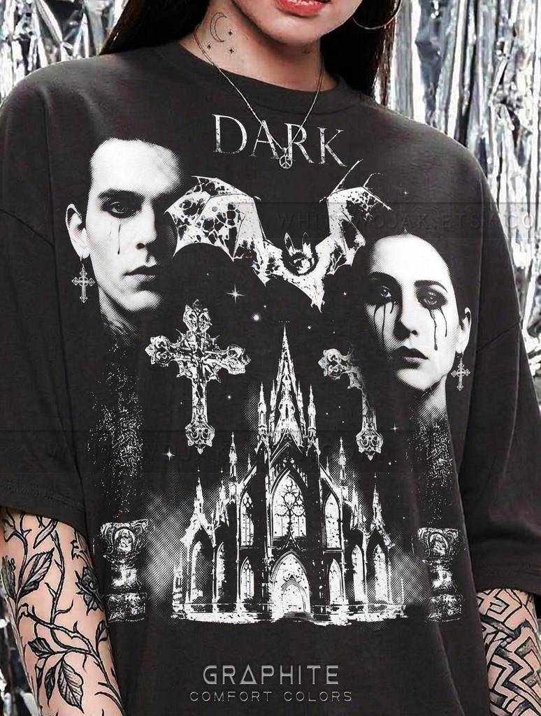 Dark Gothic Vampire Bat Cathedral Cross Comfort Colors® Tshirt, Occult Darkwave Metal Alternative Band Tee Vintage Bootleg Y2K Tee
