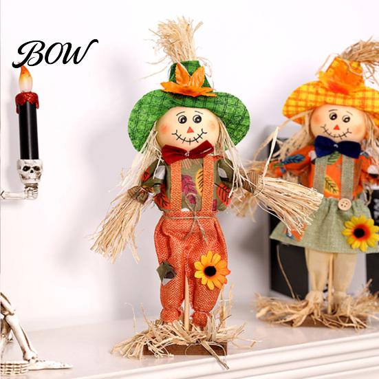 Rustic Farmhouse Yard Display Standing Fall Scarecrow Decoration, Halloween Thanksgiving Ornament Durable Garden Figure with Clothes Hat for