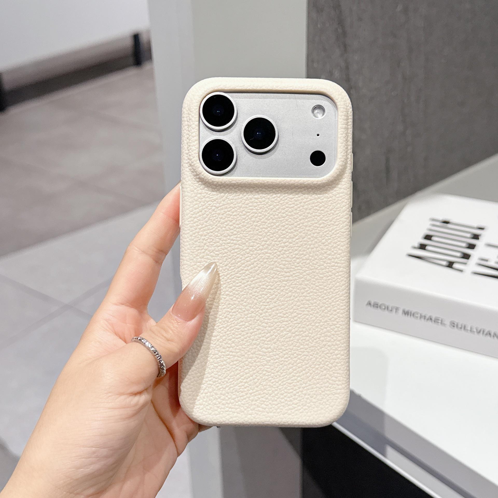

Lychee Leather iPhone 17 & 16 Pro Max Full Coverage Anti-Slip Phone Case 13 белый