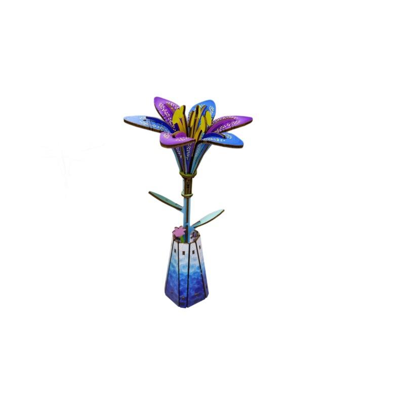Lily Puzzle Wooden 3D Three-Dimensional Splicing Toy 2-In-1 Set Coloring Puzzle