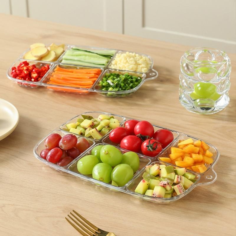 3/5/6 Grids Korean Style Fruit Plates Dining-Table Divided Seasoning Plate Refrigerator Dessert Storage Box Kitchen Gadget