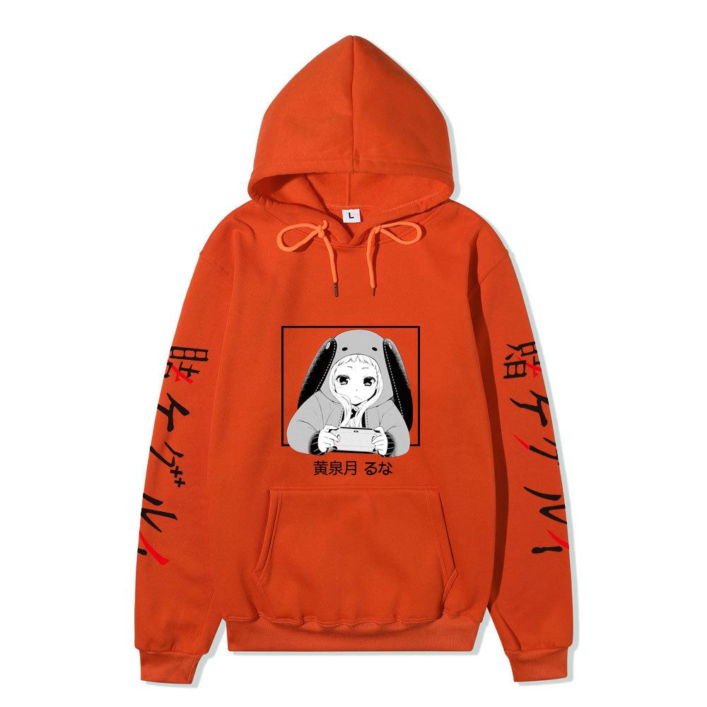 Kakegurui Runa Yomozuki Hoodie Unisex Fleece Sweatshirt Black White Anime Portrait Japanese Text Sleeve Autumn Winter Pullover