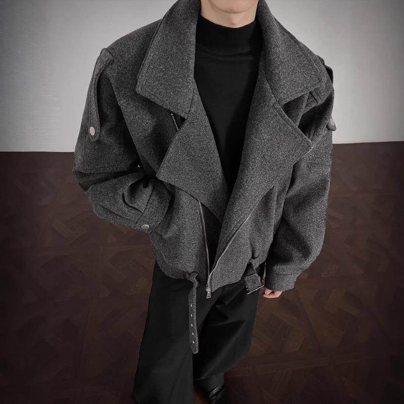 Giacca Casual Corta da Uomo in Lana Grigia Monocolore con Vita Stretta Capospalla Invernale