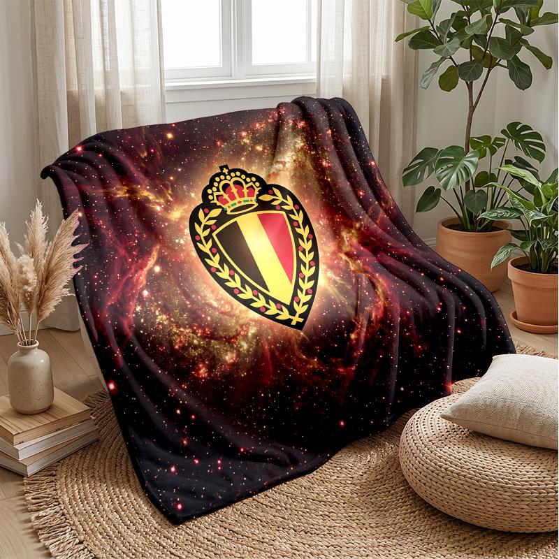 Belgium Football Printed Flannel Blanket Skin Friendly Warm Decorative Throw for Indoor Couch Bed Daily Use