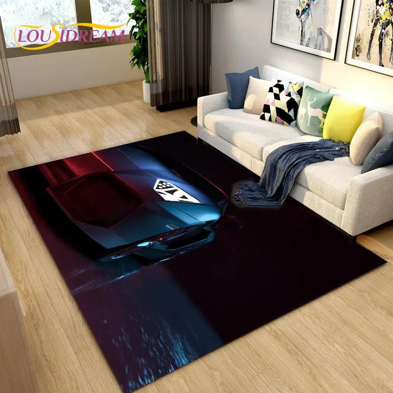 Yeni 3D Spor Araba Konsept Araba Alan Halısı, Oturma Odası Yatak Odası Kanepe Kapı Paspası Dekorasyonu için Halı, Çocuk Oyun Kaymaz Yer Matı