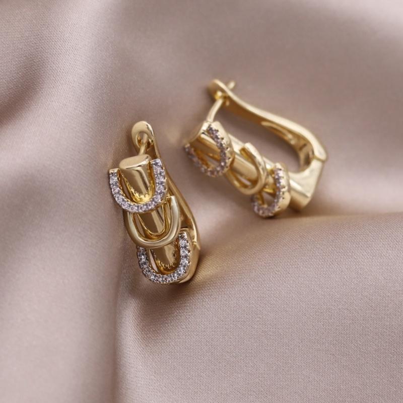French new fashion jewelry two-tone plated water drop zircon geometric earrings elegant women's daily work bright accessories