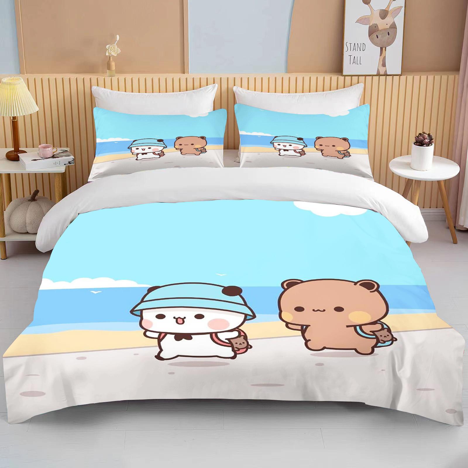 

Bubu Dudu Carton Adorable Lovely Bear Kawai Christmas Gift King Twin Double Child Beding Set Microfiber or Polyester Soft Duvet Cover Set 135*200cm Eu-Single