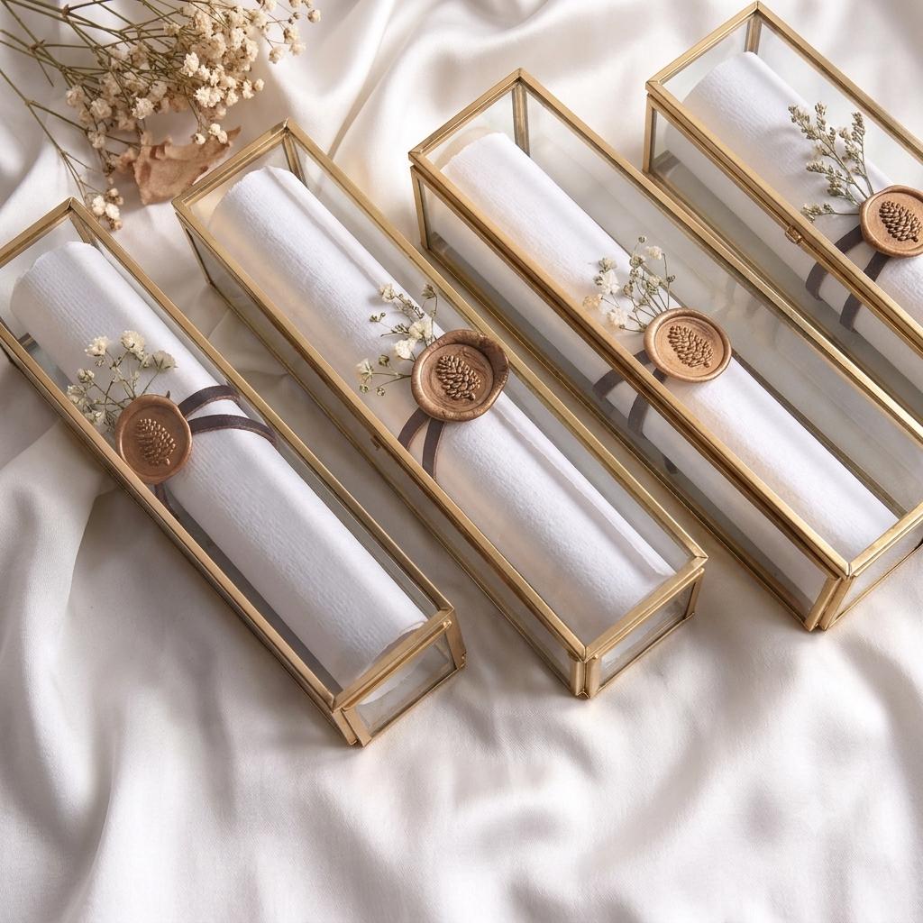 Vintage Glass Display Jewelry Box with Brass Coating Frame for Wedding Card, Home Décor Size: 9x2x2"