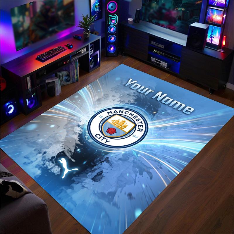 Crystal Velvet Rug Manchester City Print Custom Name Text Floor Mat Home Decor