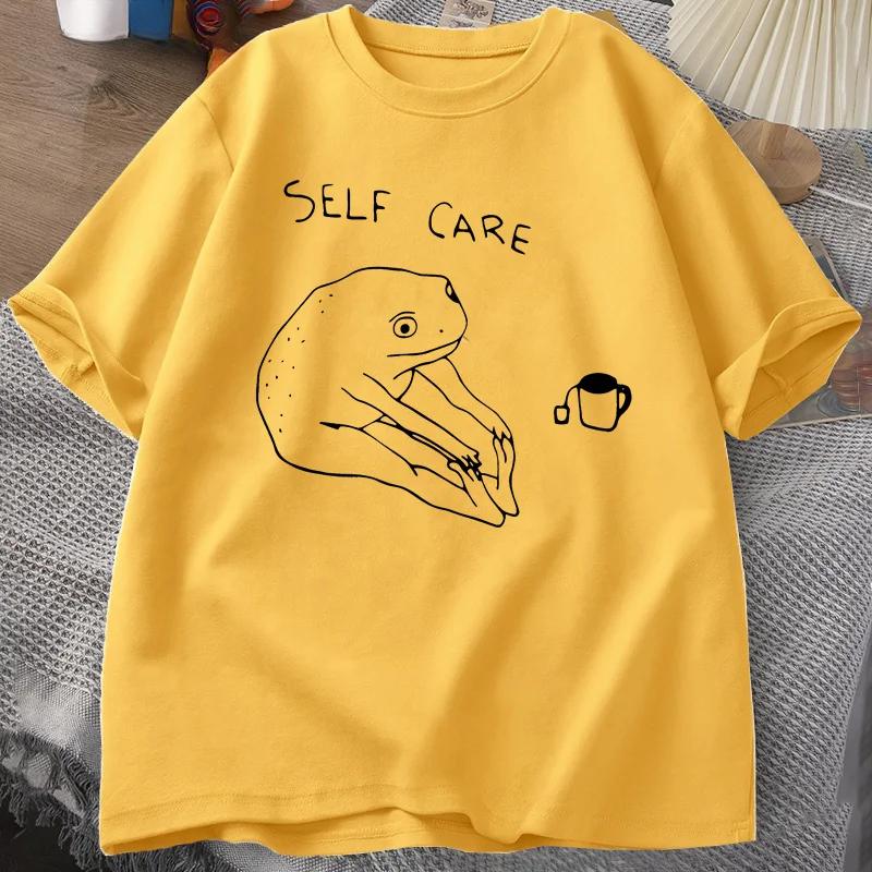 Fun Retro Cottageecore Frog Print Tshirt for Women Summer Round Neck Short Sleeved Tshirt Versatile Street Wear