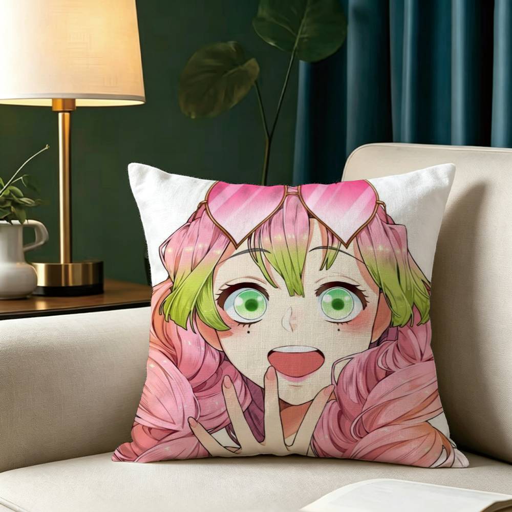 Anime K-Kanroji M-Cute M-Mitsuri Pillow Case Square Double-Sided Sofa Cushion Cover Bedroom Bedside Pillow