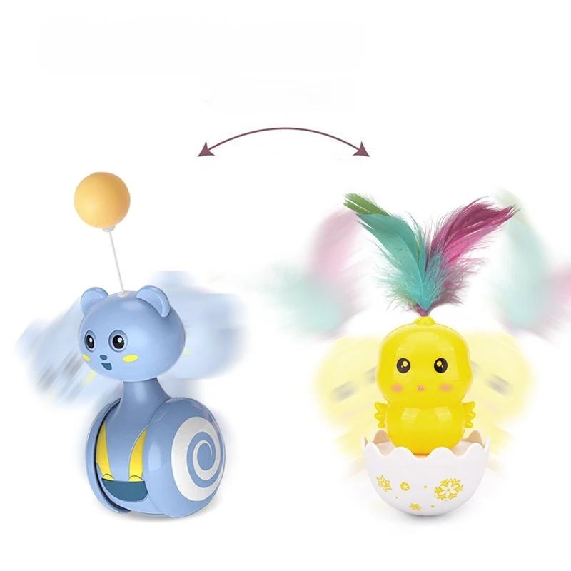 Self-Moving Cat Toy Colorful Feather Cat Teaser Toy Wobble Toy Indoor Interactive Play for Kitten Fun Activity Pet Home Supplies