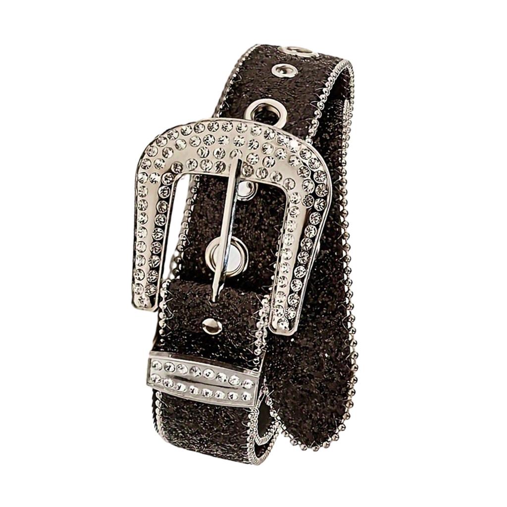 Adult Sequins Waist Belt for Dress Adjustable Pin Buckle Belt Rhinestone Buckle Thin Belt for Motorcycle Enthusiasts