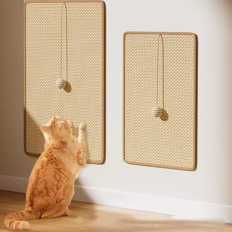 Large Sisal Cat Activity Station Scratching Post Pad Washable with Hanging Ball Toy Fun Play Self Adhesive Wall Mount Panel