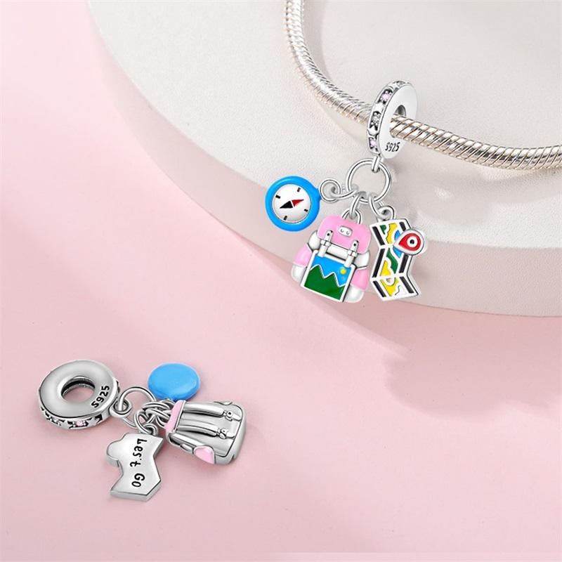 Copper Red Car Motorcycle Locomotive Bicycle Pink Car Keys Charms Pendents Fit Original Pandach Bracelet Charms Diy Jewelry