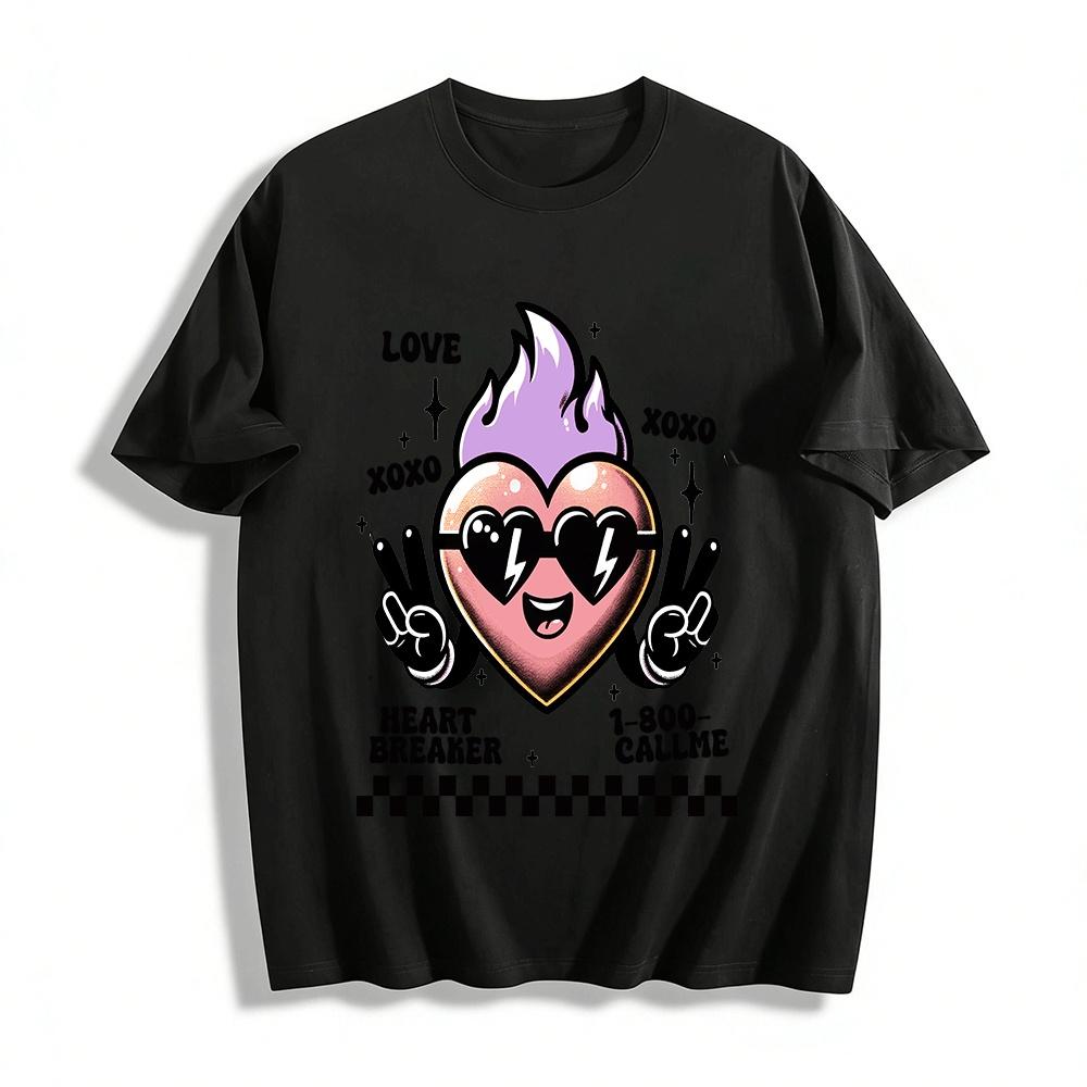 Retro Love Breaker Heart Graphic Tee Cool Trendy Top Pure cotton T-shirt XXS