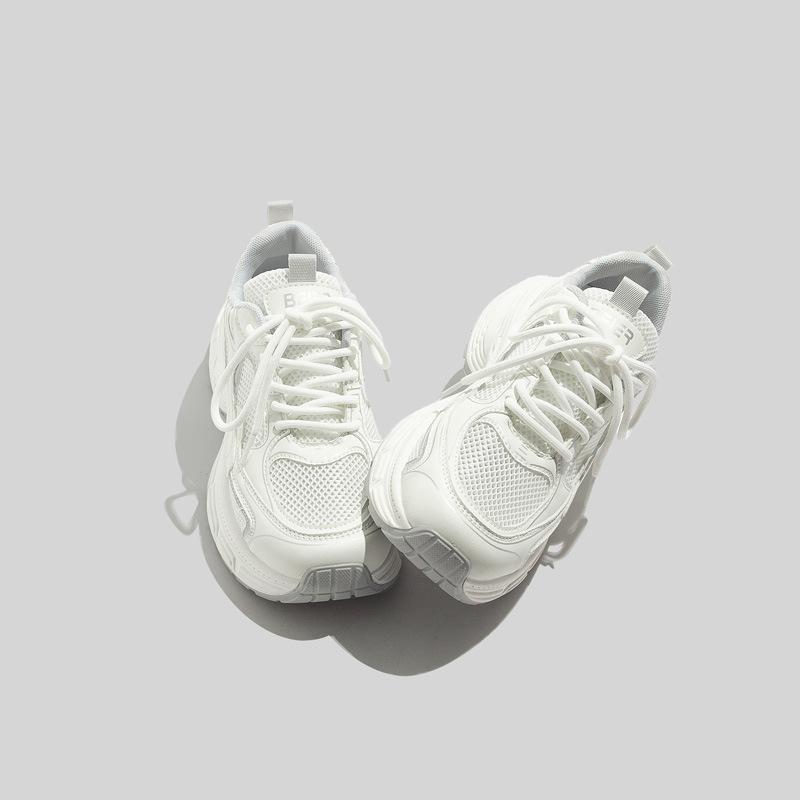 2025 Summer Women's Niche Style Breathable Mesh Chunky Sole Platform Sneakers All-Match White Casual Trainers