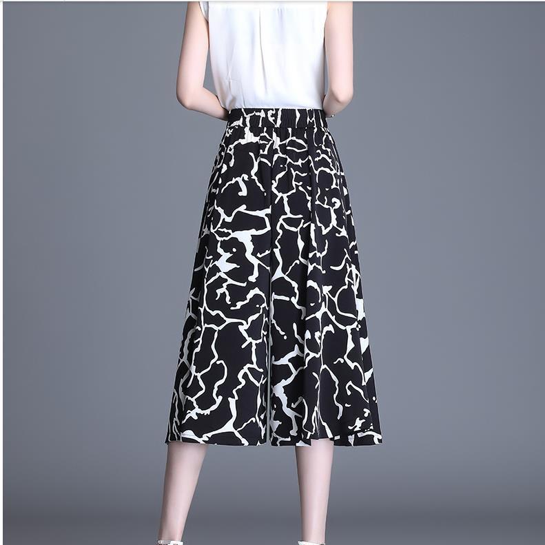 Sommer Bedruckte Weitbein-Hosenrock für Damen Chiffon 7/10 Länge Blumendruck Locker Culottes