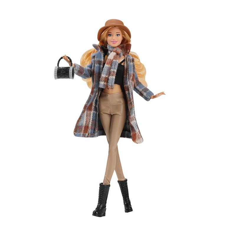 Bambola Giocattolo Moda Europea FR Supermodella 30cm Set alla Moda con Giacca Invernale+Pantaloni in Pelle+Borsa+Cappello Bambola 1/6 Articolata Giocattolo Vestire