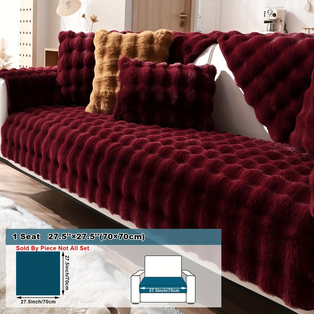 1pc Imitation Rabbit Plush Sofa Cushion, Fuzzy Non Slip Sofa Slipcover, Furniture Protector, For Bedroom Office Living Room Decor