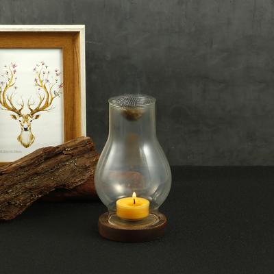 Portavelas de Cristal Calentador de Velas con Base de Madera Quemador de Incienso de Aromaterapia para Yoga SPA Aromaterapia