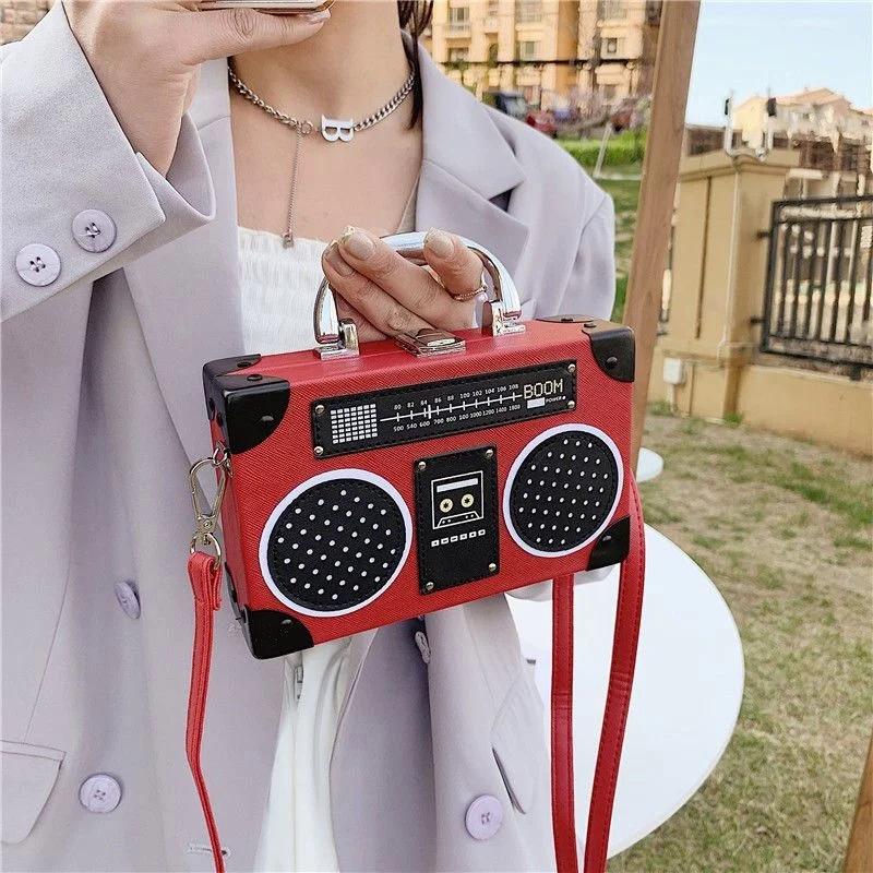 3 cores vintage versátil criativo rádio unissex mochila metal punk bolsa de ombro nostalgia pequena bolsa quadrada para mulheres homens grils
