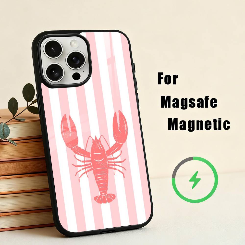 L-Lobster On S-Stripes Ocean  Phone Case For iPhone17,16,15,14,13,12,11 Plus,Pro Max Magnetic For Magsafe Wireless Charging