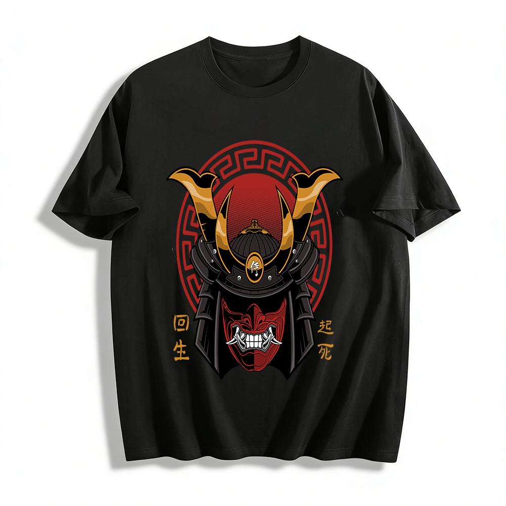 Japanese Retro Samurai Print T-shirt Dark Style Bushido Graphic Tee Pure cotton T-shirt XXS