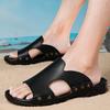 Simple Casual Slippers Men Slippers Summer Soft Peep Toe Beach Shoes Genuine Leather  Flip Flops Casual Non-Slip Sandals 38-50