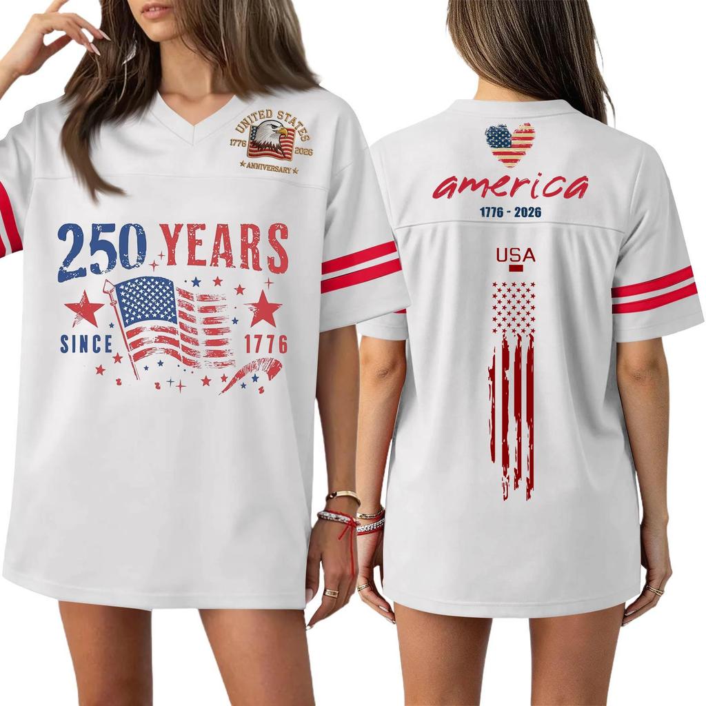 Damen Casual Mode V-Ausschnitt Sport Unabhängigkeitstag Druck Kurzarm Sport T-Shirt Top