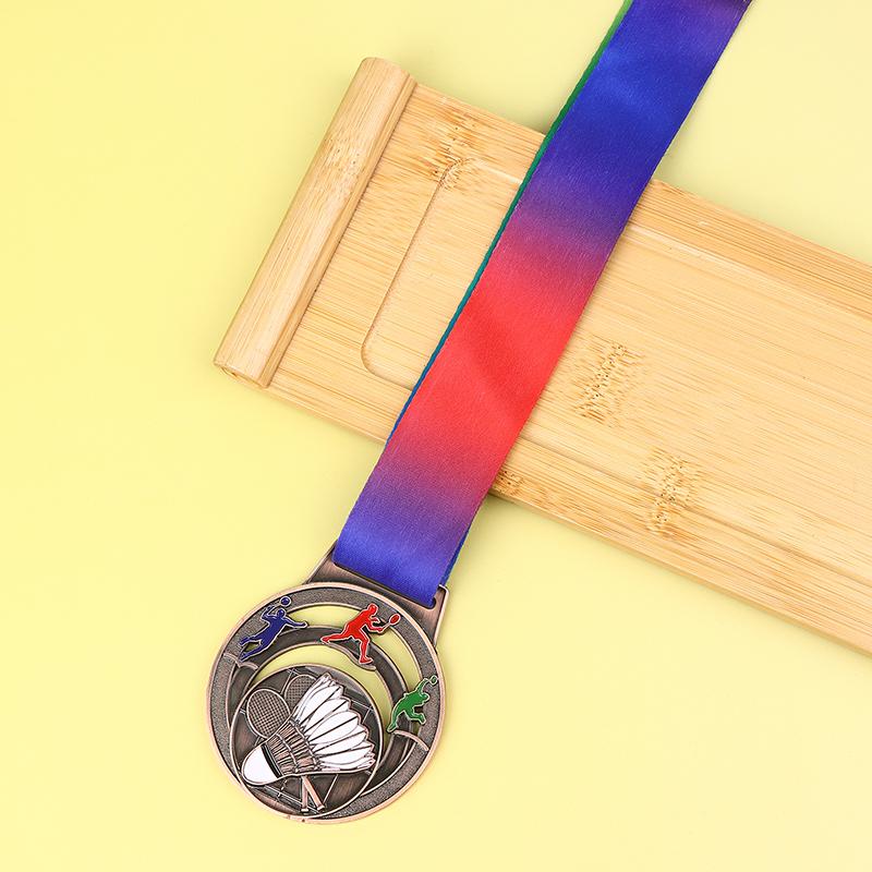 1Pc Metal Badminton Award Medals With Neck Ribbon Gold Silver Bronze Prizes Award Medal For Kids Sports Competition Games