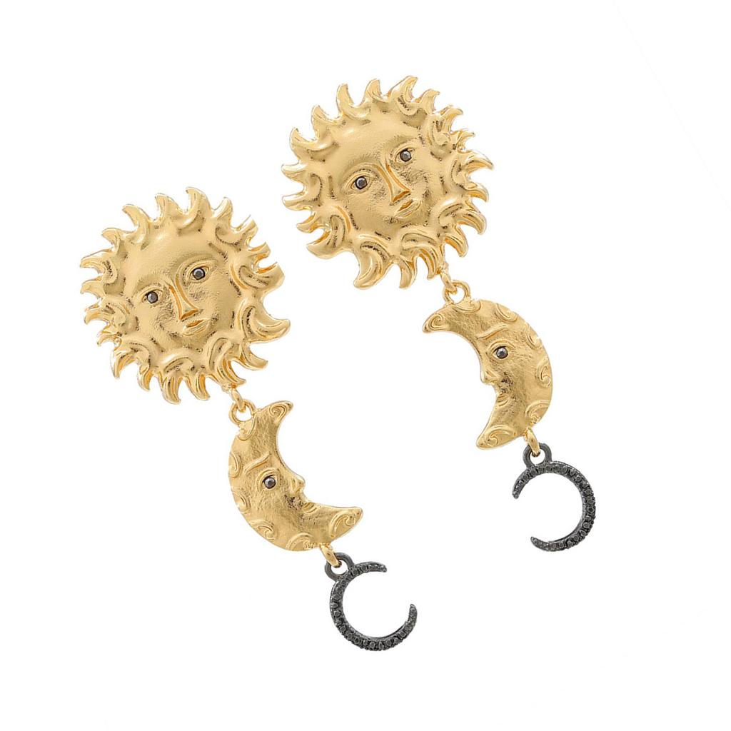 Artistic Sun And Moon Dangle Earrings Zinc Alloy Drop Earrings Sun Moon Ear Studs For Beach Vacation Party Outfit