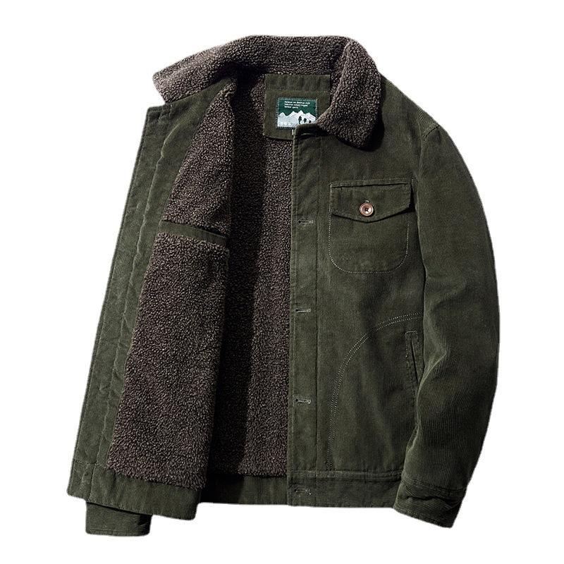Cordjacke Locker Übergröße Baumwollgepolsterte Jacke Herren Mittelalten und Jungen Lässig Warme Jacke