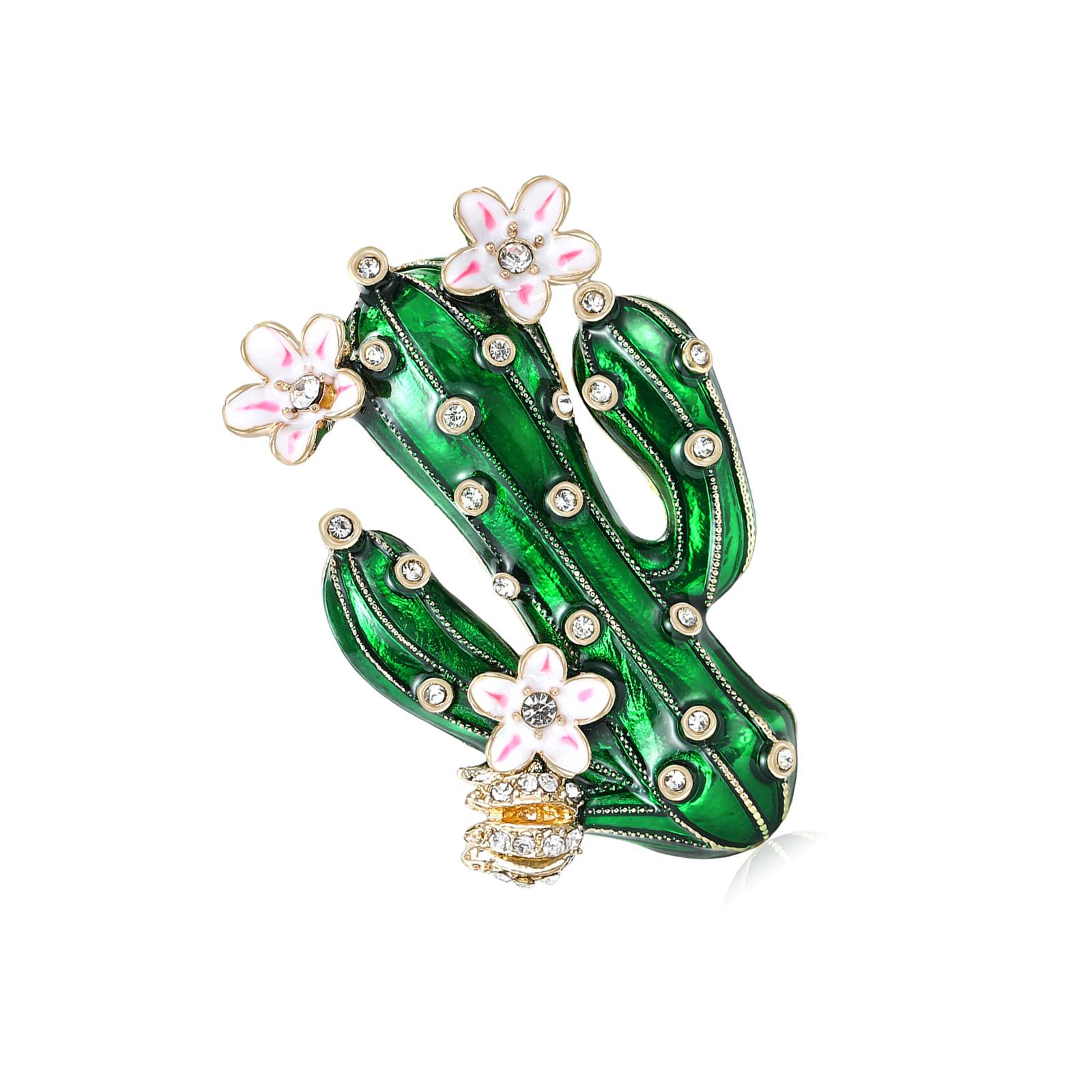 

Enamel Crafted Cactus Brooch Including Rhinestones Accent Suitable Various Attires 1