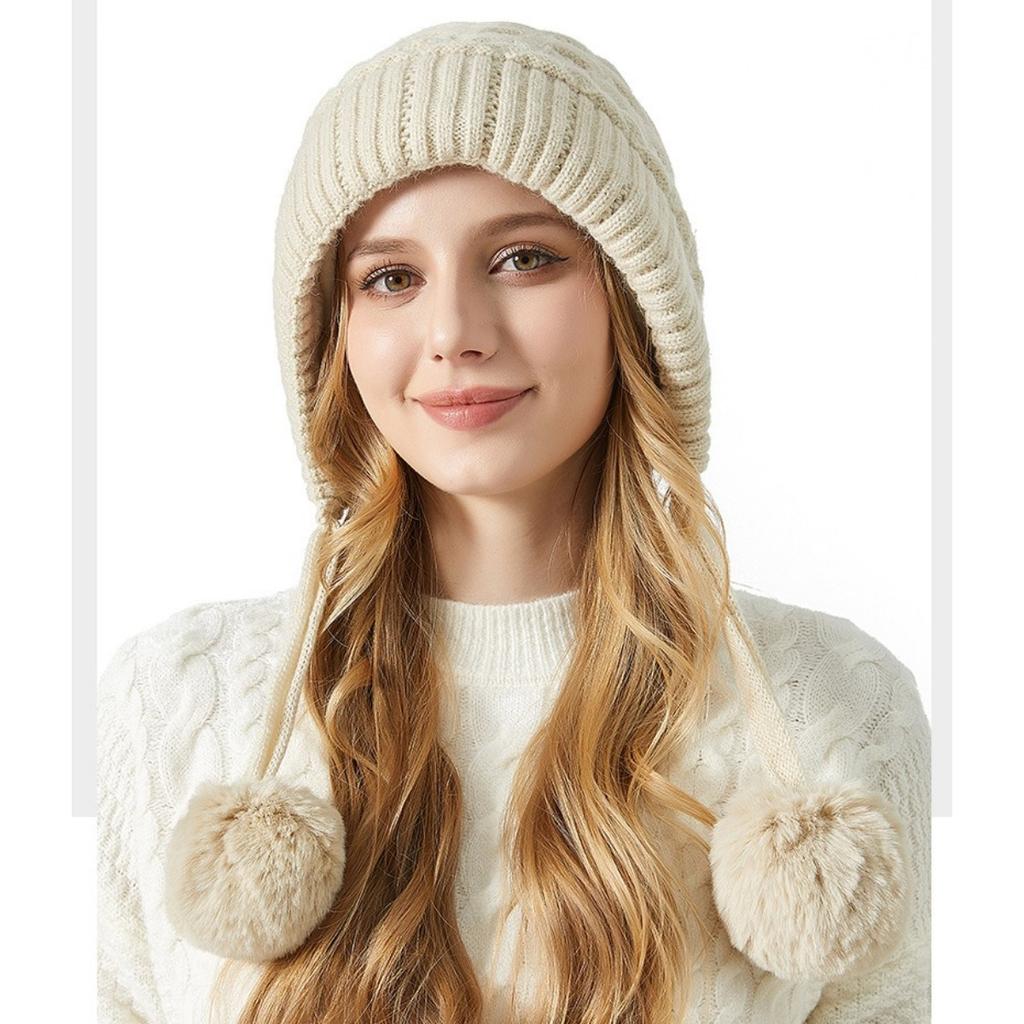 Thickened, Woolen Hat, Women's Hat, Velvet Hat, Outdoor Hat, Warm Hat, Wool Ball, Knitted Hat