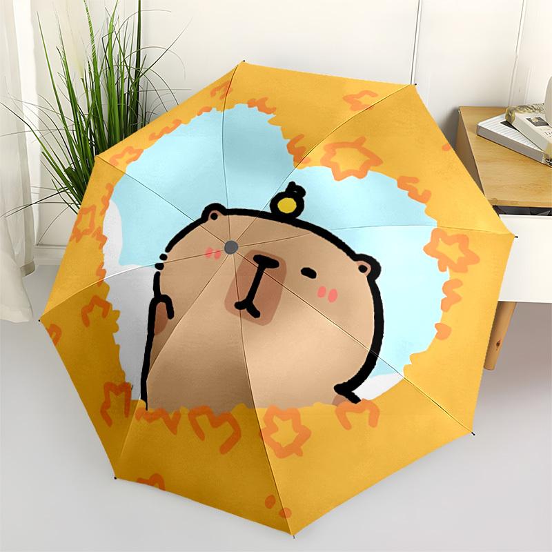 

1pc Capybara Sky Heart Automatic Umbrella - Stylish, Durable, with 8-Rib Manual Open Design, Elegant Black Handleyy250920148
