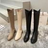 High Boots Women's Pointed Toe Korean Version Ladies Boots Rear Zipper Mid Heel Rider Boots 35-40