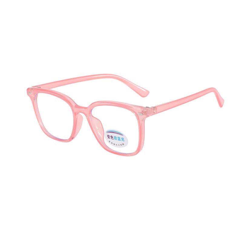 Photochromic Square Rice Nail Children's Eyeframe Color Change Anti Blue Light Flat Mirror Glasses Cute Boys And Girls