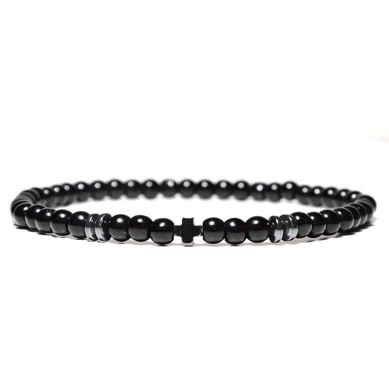 4mm Handmade Natural Stone Beads Bracelet Charm Hematite Cross Braclet For Men Wristband Cruz Jewelry Homme Bileklik