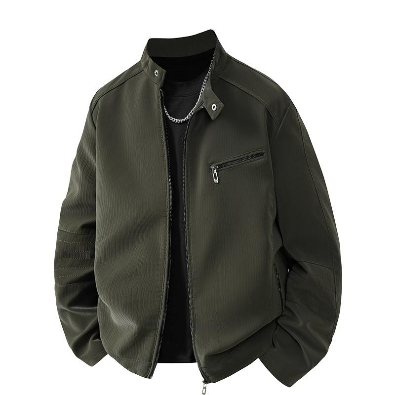 25 autumn and winter new men's leather jacket slim handsome locomotive clothing stand-up collar retro loose jacket