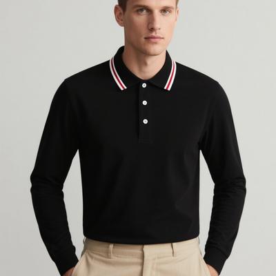 Slim Fit Mens Long Sleeve Business Brand Polo Shirt Classic Stripe Collar Business Casual High Quality Fashion Top Autumn Winter