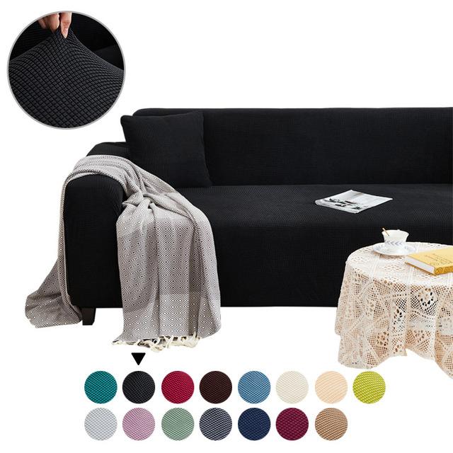Living Room Sofa Cover Solid Color Elastic Sofa Cushion Thickened Polar Fleece Four Seasons General Furniture Protective Cover for Home