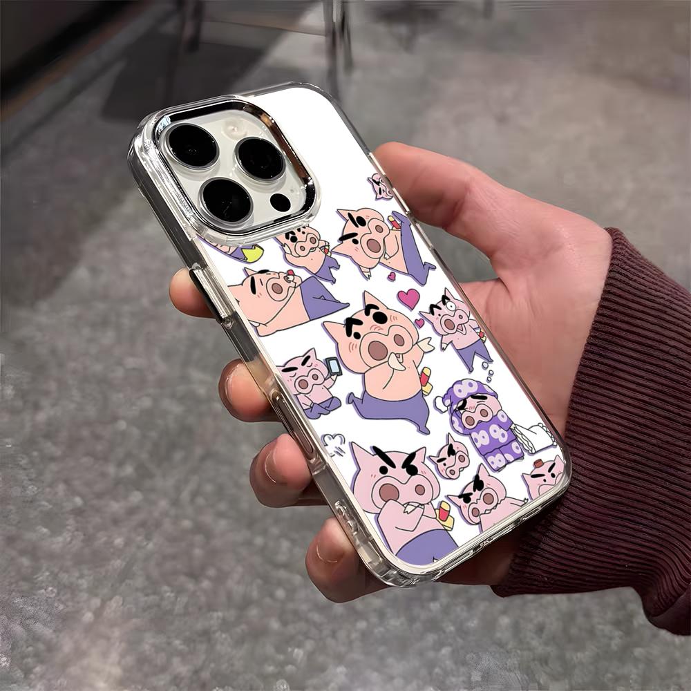 

Anime Buriburizaemon Pig Phone Case For IPhone 17 Air 16 E 15 14 13 12 11 Plus Pro Max Electroplated Transparent Soft Shell iPhone 14