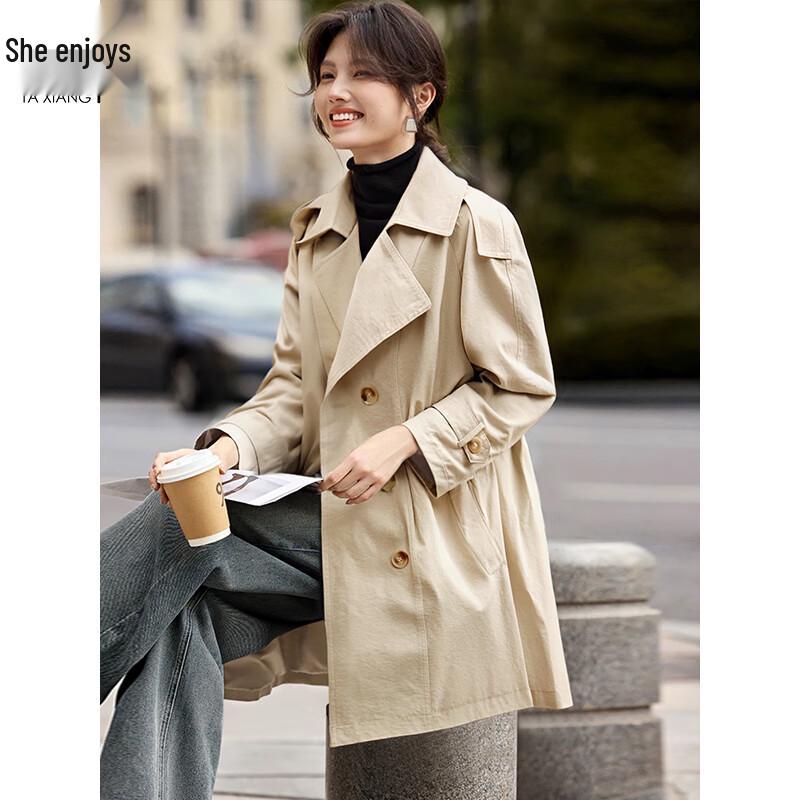 Women's Elegant Mid-Length Khaki Trench Coat