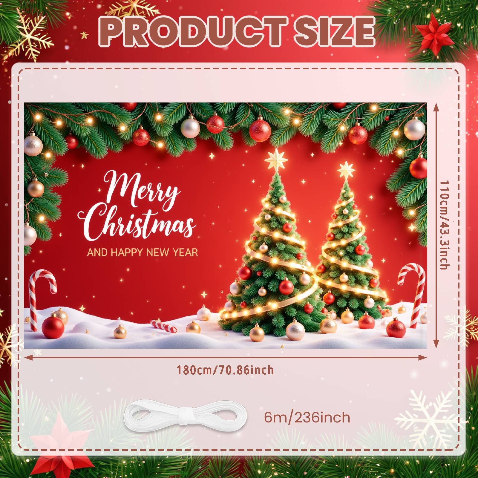 

Christmas Banner Green Pine Branches Christmas Decoration Banner Xmas Banner String Lights For Mall Decoration Holiday Gathering